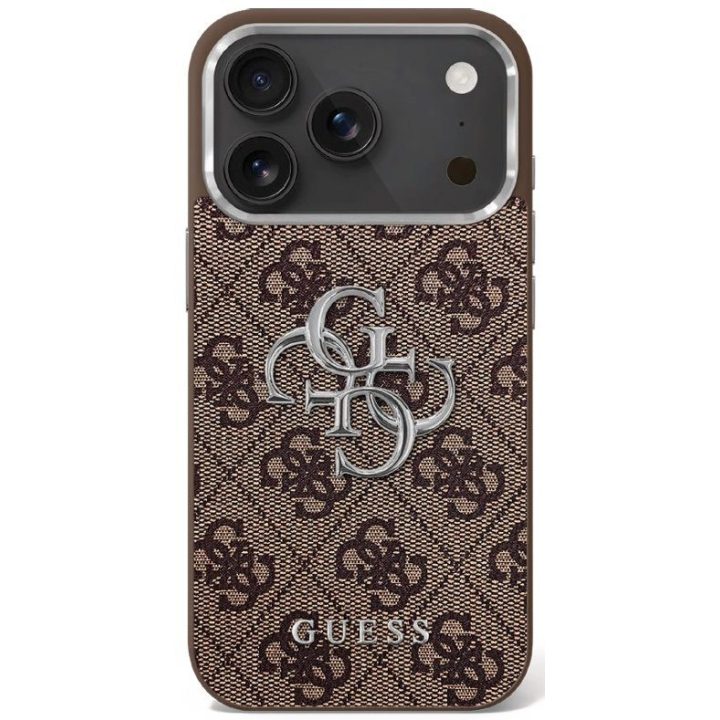 Telefono dėklas iPhone 17 margintas rudas sidabrinis Guess