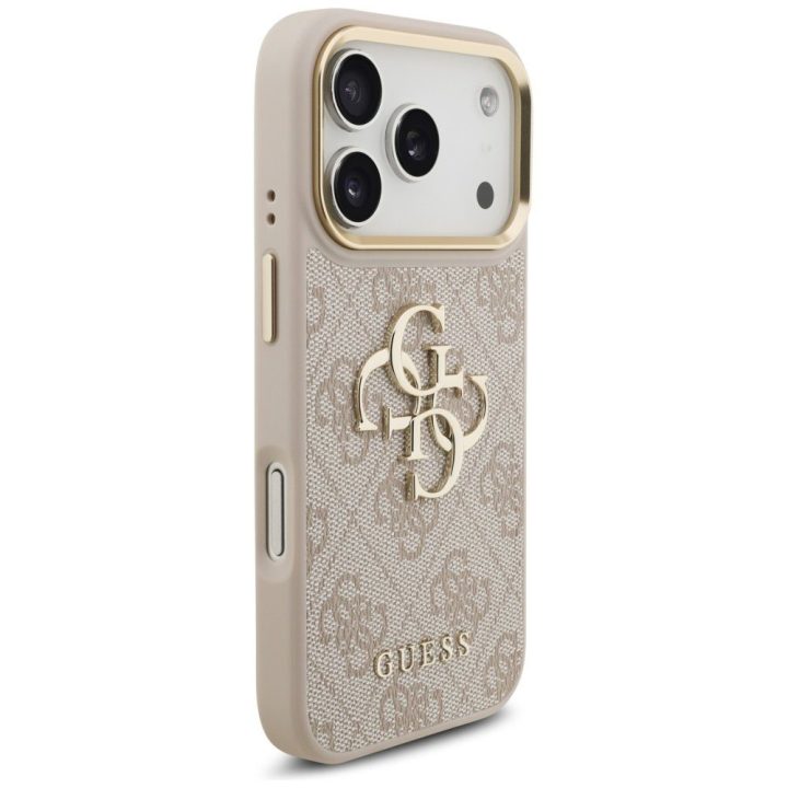 Telefono dėklas iPhone 17 Pro aukso spalvos audinys Guess