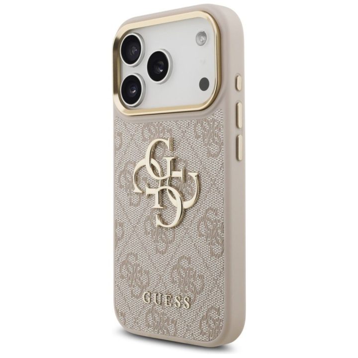 Telefono dėklas iPhone 17 Pro aukso spalvos audinys Guess