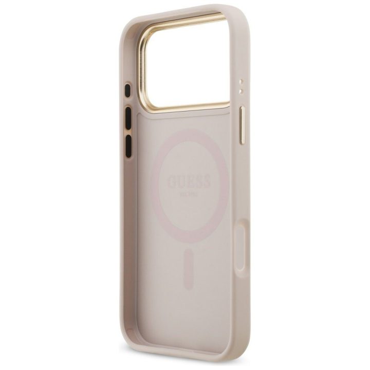 Telefono dėklas iPhone 17 Pro Max smėlio spalvos su dirželiu MagSafe Guess