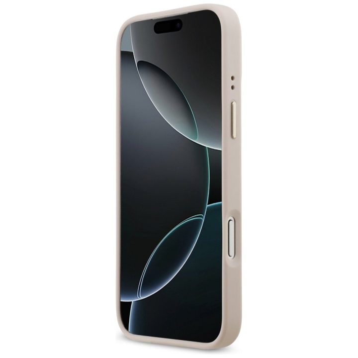 Telefono dėklas iPhone 17 Pro Max smėlio spalvos su dirželiu MagSafe Guess