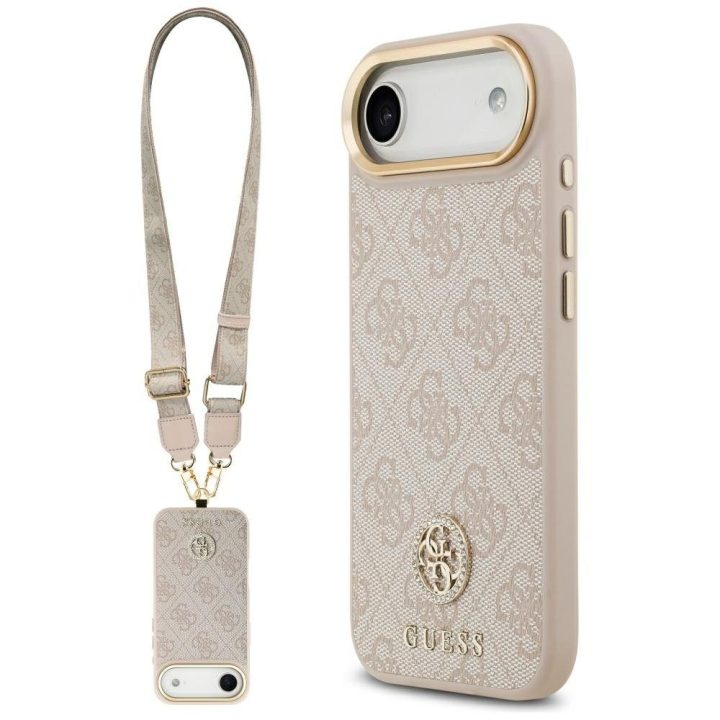 Telefono dėklas iPhone SE/8/7 rožinis su dirželiu MagSafe Guess