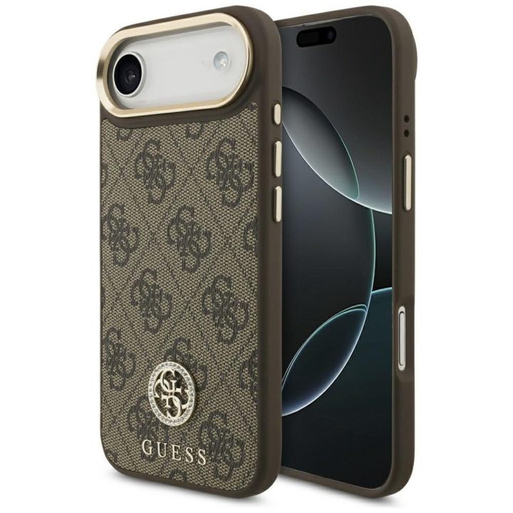 Telefono dėklas iPhone 14 rudas margintas MagSafe Guess