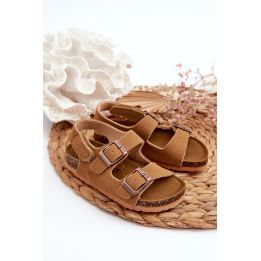 Vaikiški basutės ant kamštienos kulno su velcro užsegimu Camel Rorria