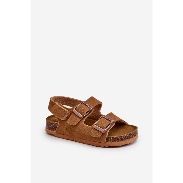 Vaikiški basutės ant kamštienos kulno su velcro užsegimu Camel Rorria