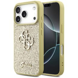 Telefono dėklas iPhone 17 Pro aukso spalvos blizgus Guess