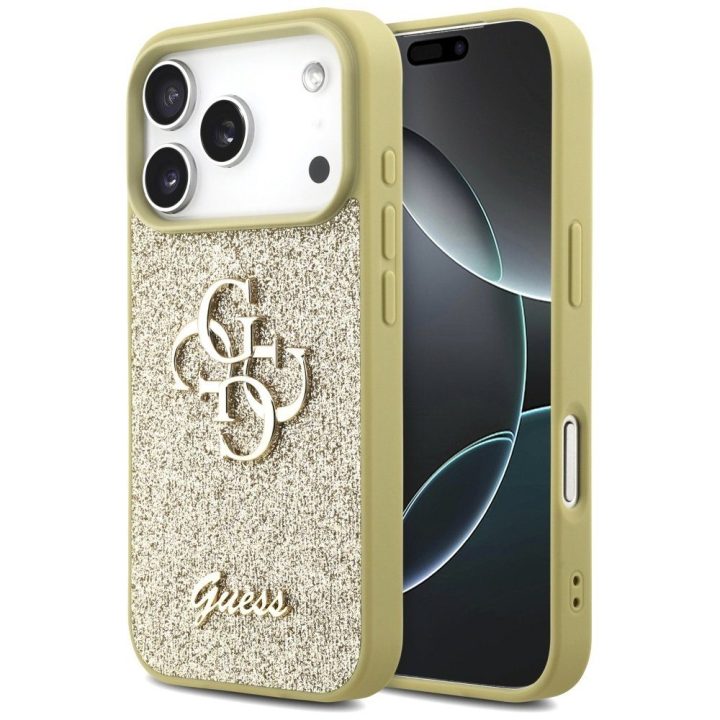 Telefono dėklas iPhone 17 Pro aukso spalvos blizgus Guess