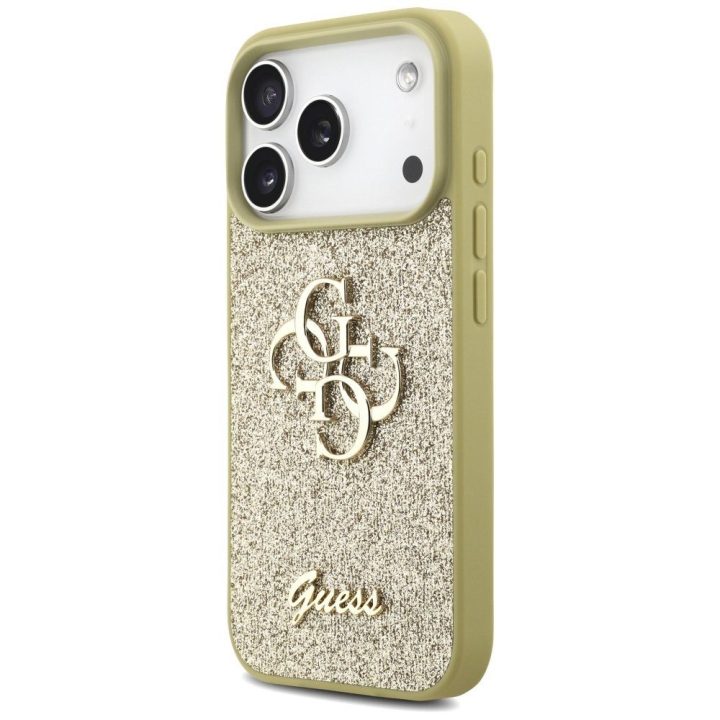 Telefono dėklas iPhone 17 Pro aukso spalvos blizgus Guess