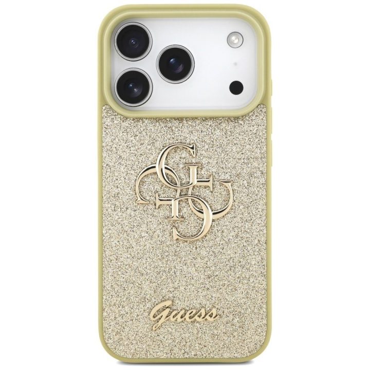 Telefono dėklas iPhone 17 Pro aukso spalvos blizgus Guess