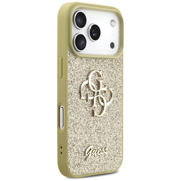 Telefono dėklas iPhone 17 Pro aukso spalvos blizgus Guess