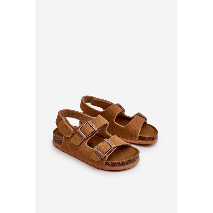 Vaikiški basutės ant kamštienos kulno su velcro užsegimu Camel Rorria