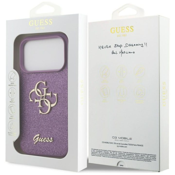 Telefono dėklas iPhone 17 Pro violetinis blizgus Guess