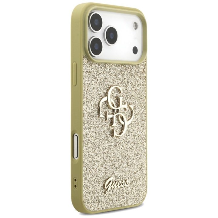 Telefono dėklas iPhone 17 Pro Max aukso spalvos blizgus Guess