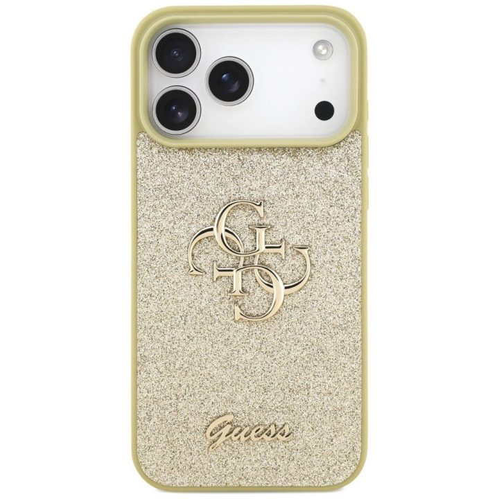 Telefono dėklas iPhone 17 Pro Max aukso spalvos blizgus Guess