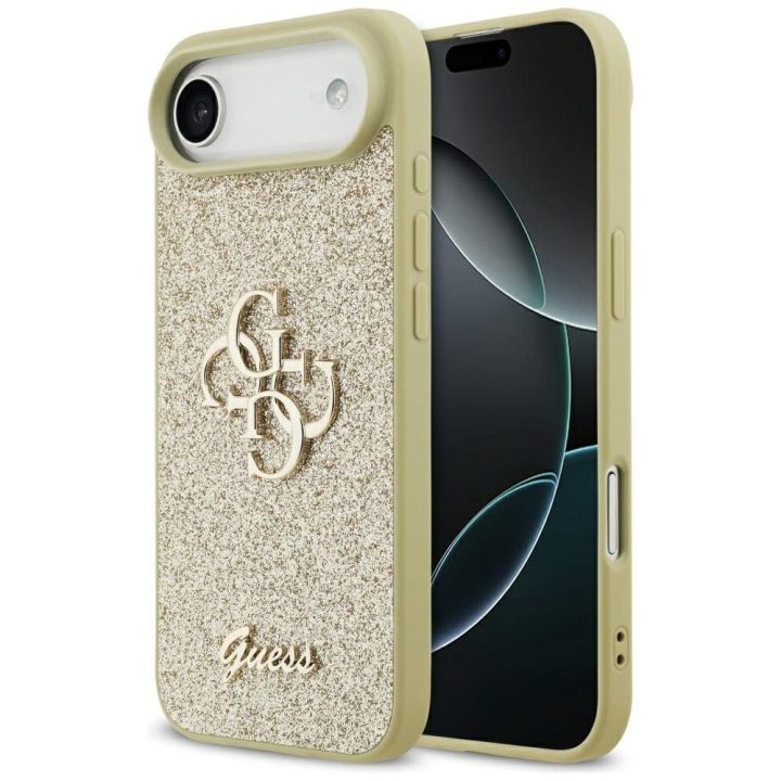 Telefono dėklas iPhone SE (2022/2020) aukso spalvos blizgus Guess