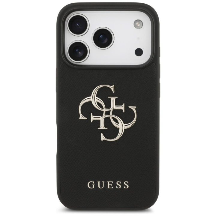 Telefono dėklas iPhone 17 Pro juodas odos imitacija Guess