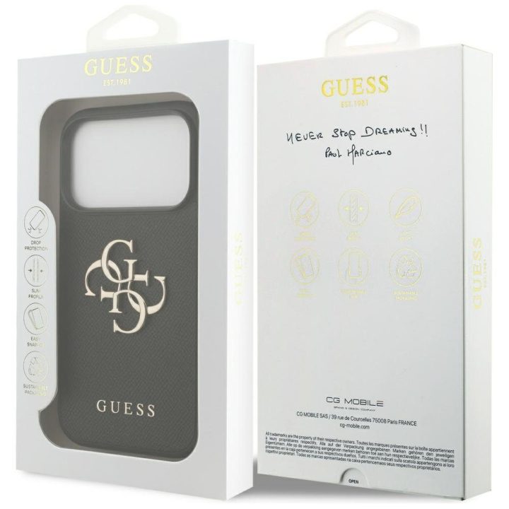Telefono dėklas iPhone 17 Pro juodas odos imitacija Guess
