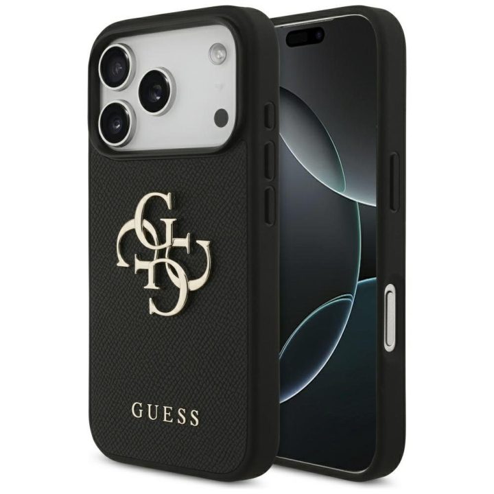 Telefono dėklas iPhone 17 Pro juodas odos imitacija Guess