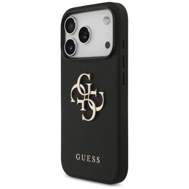 Telefono dėklas iPhone 17 Pro juodas odos imitacija Guess