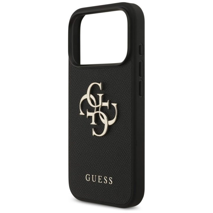 Telefono dėklas iPhone 17 Pro juodas odos imitacija Guess
