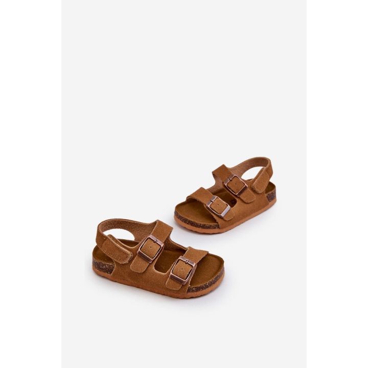 Vaikiški basutės ant kamštienos kulno su velcro užsegimu Camel Rorria