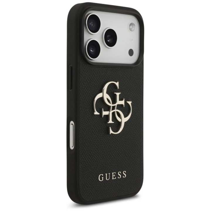 Telefono dėklas iPhone 17 Pro juodas odos imitacija Guess