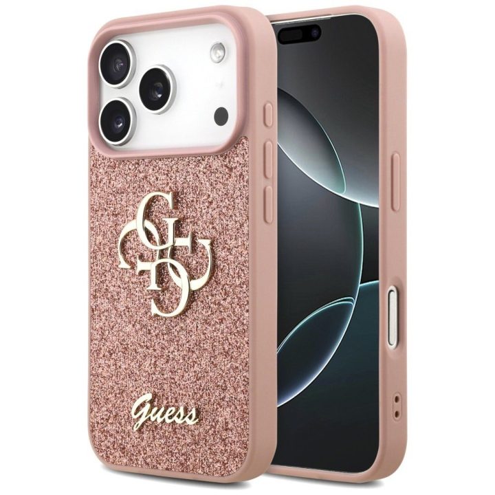 Telefono dėklas iPhone 17 Pro rožinis blizgus Guess
