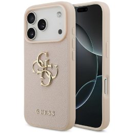 Telefono dėklas iPhone 17 Pro rožinis odos imitacija Guess