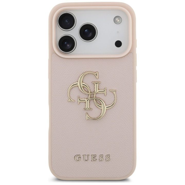 Telefono dėklas iPhone 17 Pro rožinis odos imitacija Guess