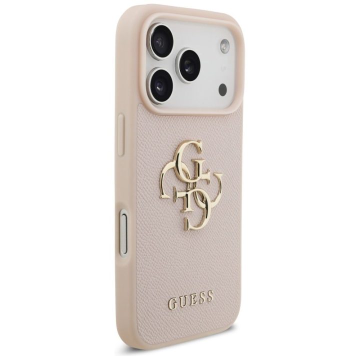 Telefono dėklas iPhone 17 Pro rožinis odos imitacija Guess