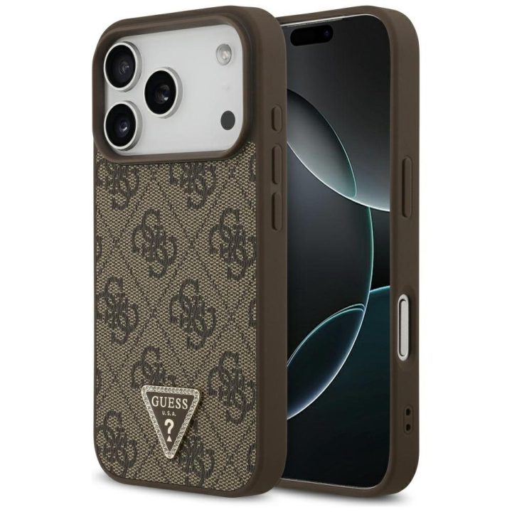 Telefono dėklas iPhone 17 Pro rudas margintas MagSafe Guess
