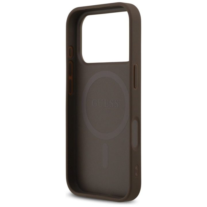 Telefono dėklas iPhone 17 Pro rudas margintas MagSafe Guess