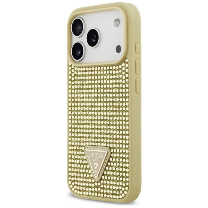 Telefono dėklas iPhone 17 Pro aukso spalvos su akutėmis Guess