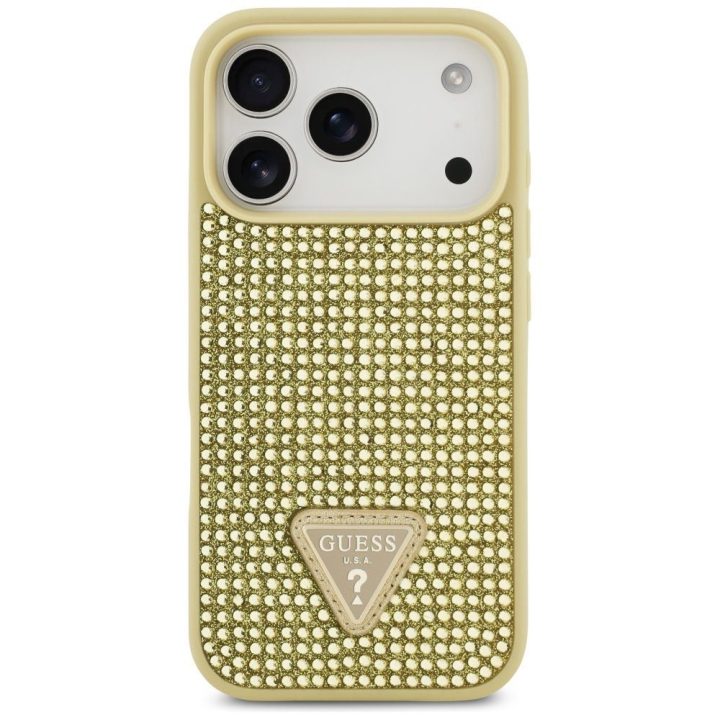 Telefono dėklas iPhone 17 Pro aukso spalvos su akutėmis Guess