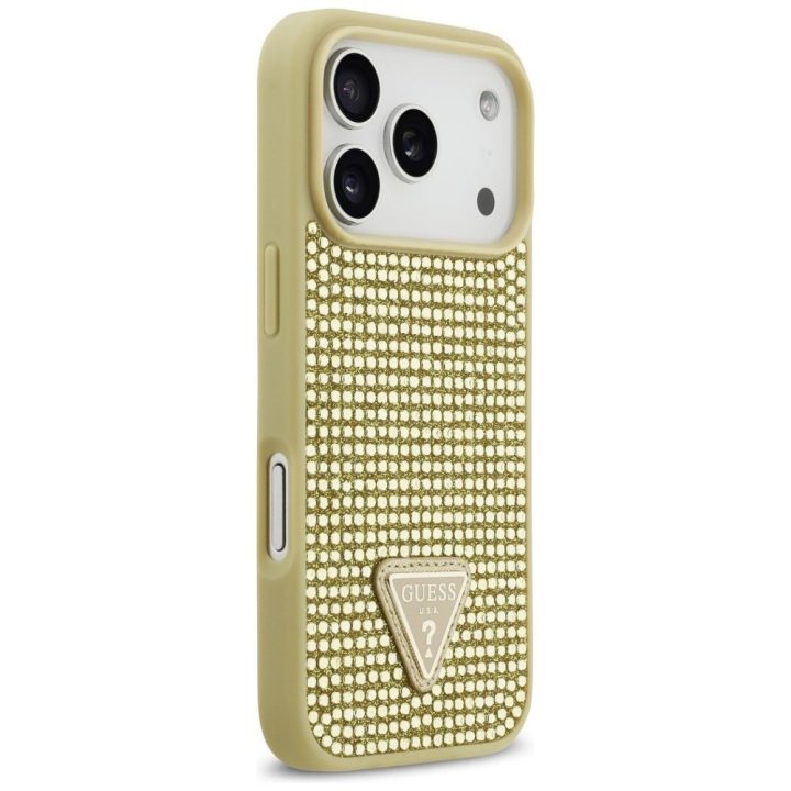 Telefono dėklas iPhone 17 Pro aukso spalvos su akutėmis Guess