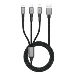 Įkrovimo laidas 3in1 USB-C/Micro-USB/Lightning 120 cm pilkas