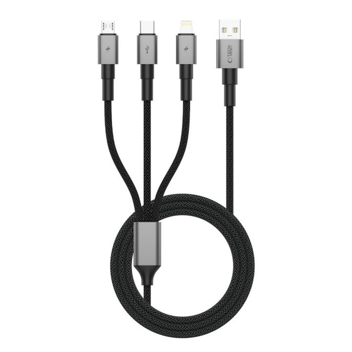 Įkrovimo laidas 3in1 USB-C/Micro-USB/Lightning 120 cm pilkas