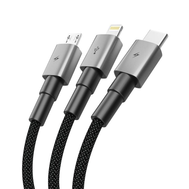 Įkrovimo laidas 3in1 USB-C/Micro-USB/Lightning 120 cm pilkas