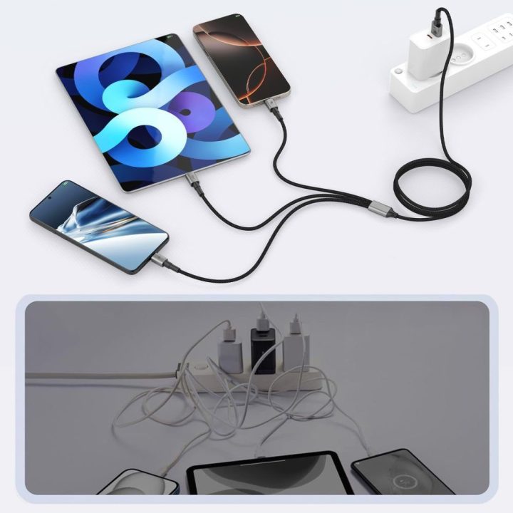 Įkrovimo laidas 3in1 USB-C/Micro-USB/Lightning 120 cm pilkas