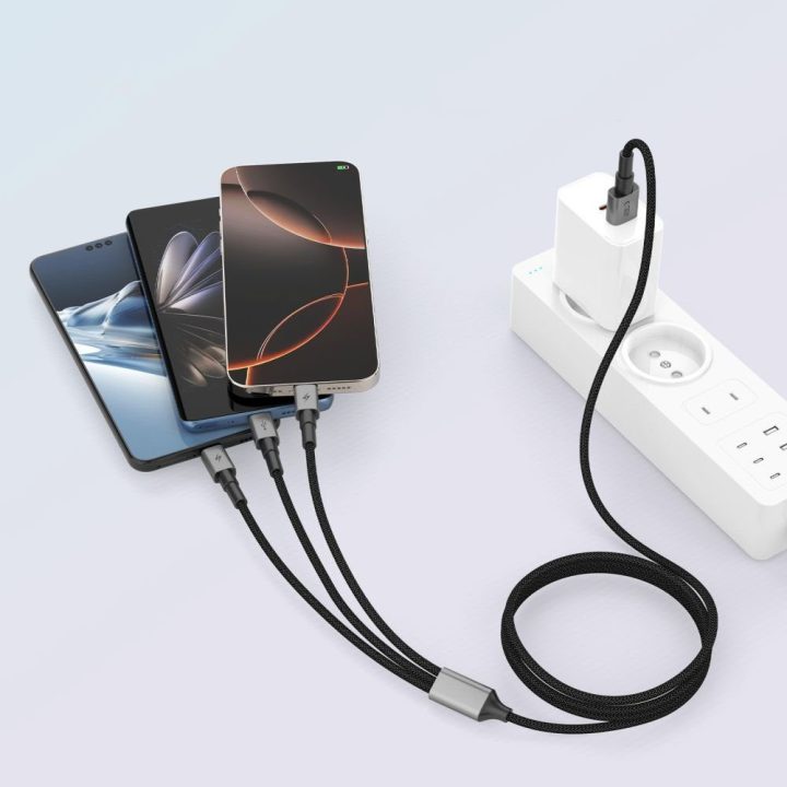 Įkrovimo laidas 3in1 USB-C/Micro-USB/Lightning 120 cm pilkas