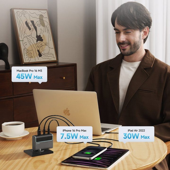Sieninis kroviklis 100 W su USB-C laidu Cuktech, pilkas