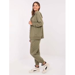 Moteriškas khaki sportinis kostiumas su gobtuvu