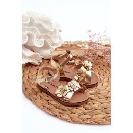 Vaikiškų sandalų puošyba gėlėmis, užsegamos velcro, auksinė Fagossa