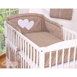 Vaikiška patalynės komplektas Hanging Hearts“ 3 dalių, rudas su taškeliais