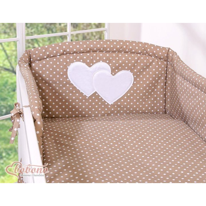 Vaikiška patalynės komplektas Hanging Hearts“ 3 dalių, rudas su taškeliais