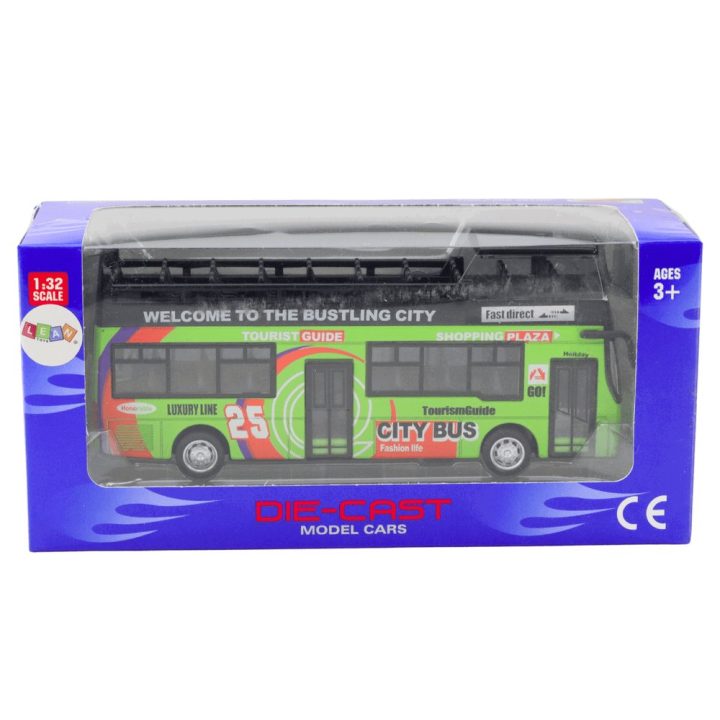 Žalias turistinis dviaukštis autobuso su atidaromomis durimis