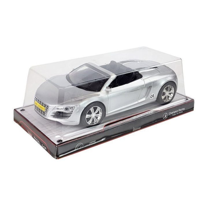 Sidabrinis kabrioleto žaislinis automobilis 1:18 masteliu
