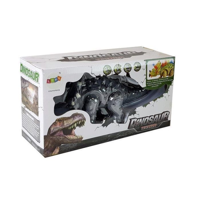 Žaislinis pilkas triceratopsas su baterijomis vaikams