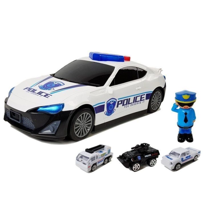 Policijos žaislinis automobilis su garažu ir garsais vaikams