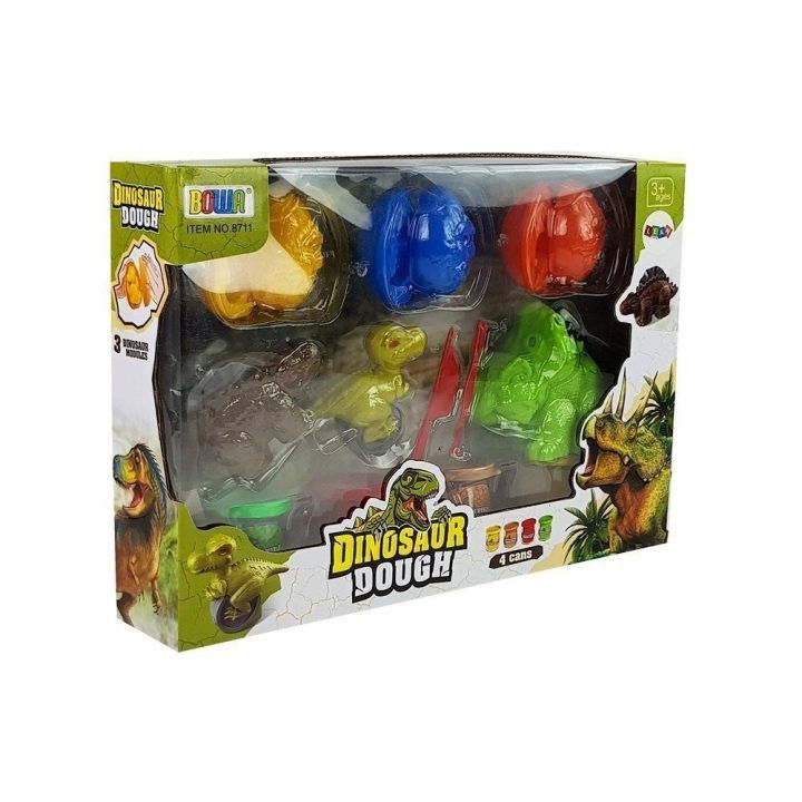 Dinozauro formelių rinkinys su plastilinu, 12 dalių, 4 spalvos